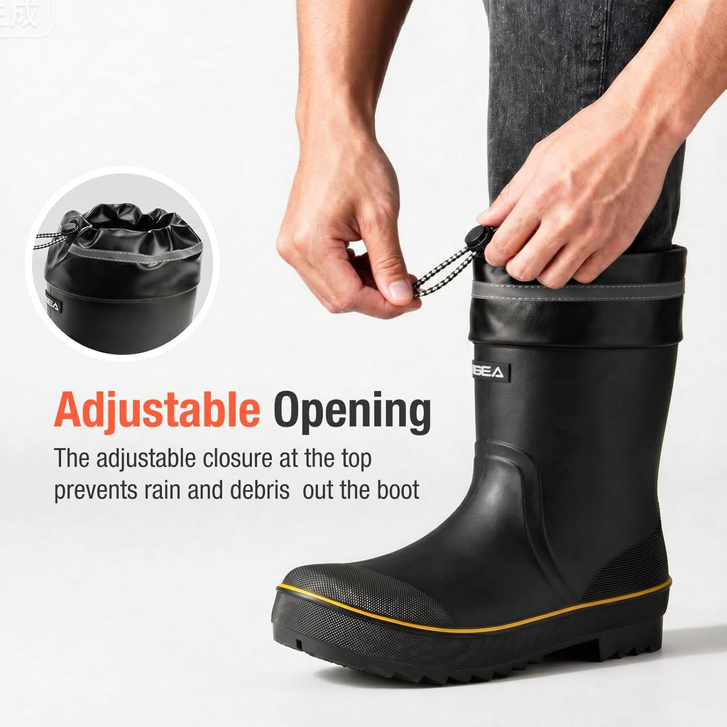 Men's Rain Boots Waterproof PVC Rubber Mud Boots, Lightweight Comfort Mid-Calf Work Boots, Garden Shoes for Fishing