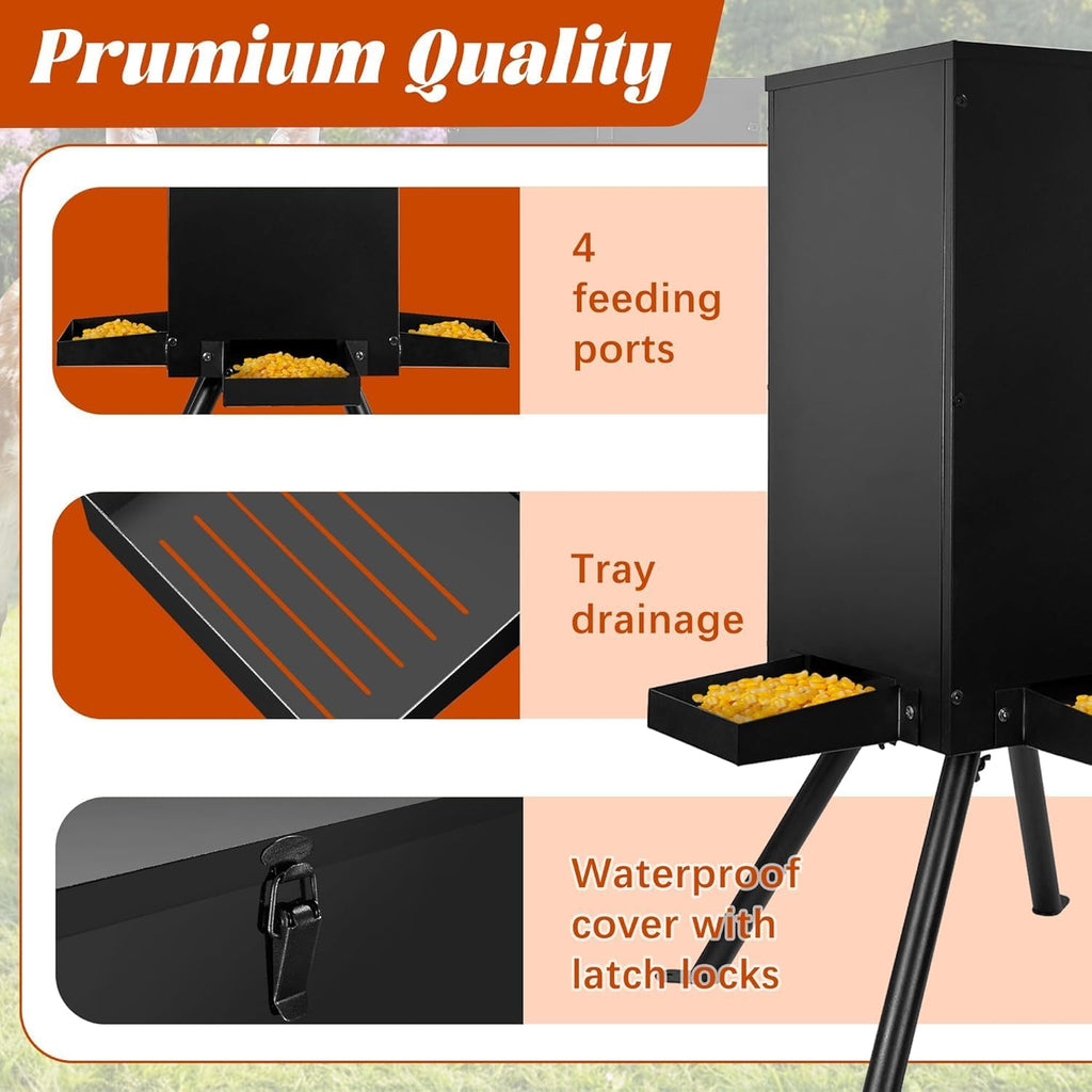 85lbs Deer Feeder, Weatherproof Deer Feeders with 4 Feeding Tray and 4-Leg Stand, Heavy Duty Metal Gravity Feeder for
