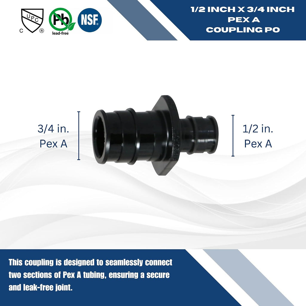 5 Pack XFITTING 1/2" x 3/4" Pex A Coupling, Expansion, Poly Alloy Coupling