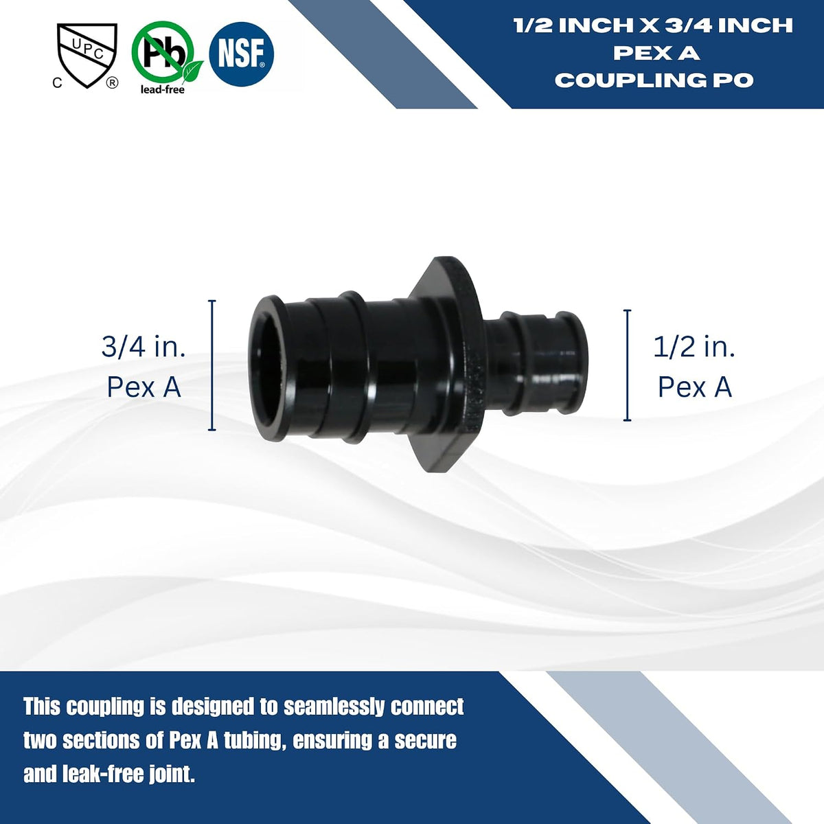 5 Pack XFITTING 1/2" x 3/4" Pex A Coupling, Expansion, Poly Alloy Coupling