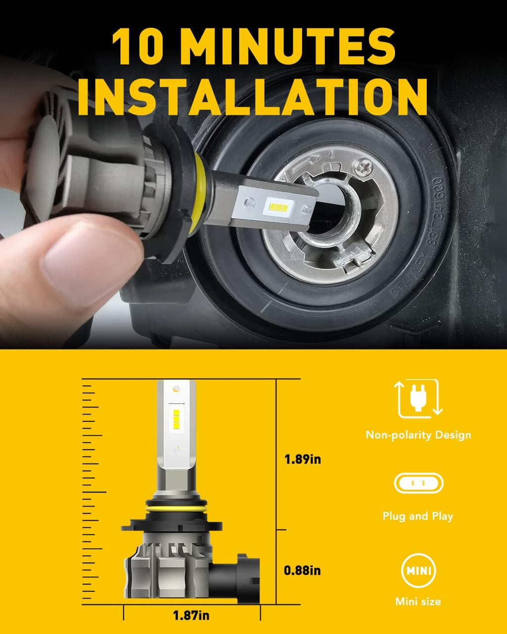 9145 LED Fog Light Bulbs, 6000LM 6500K Cool White Light, 300% Brightness H10 9140 9045 9040 Led Fog Lights, CSP LED