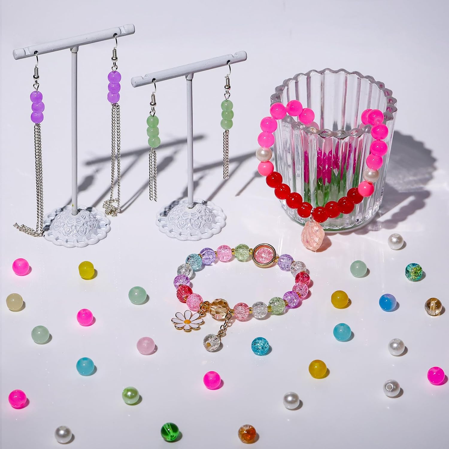 About 7200PCS 6mm Glass Beads Bracelet Making Kit,144 Assorted Colors Crystal Glass Beads for Bracelet and Jewelry