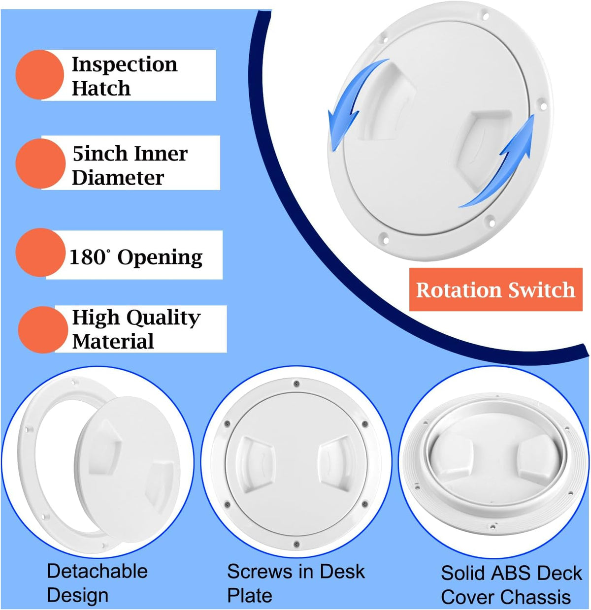 5inch Boat Hatch, Round Non Slip Deck Plate Hatch for Boats