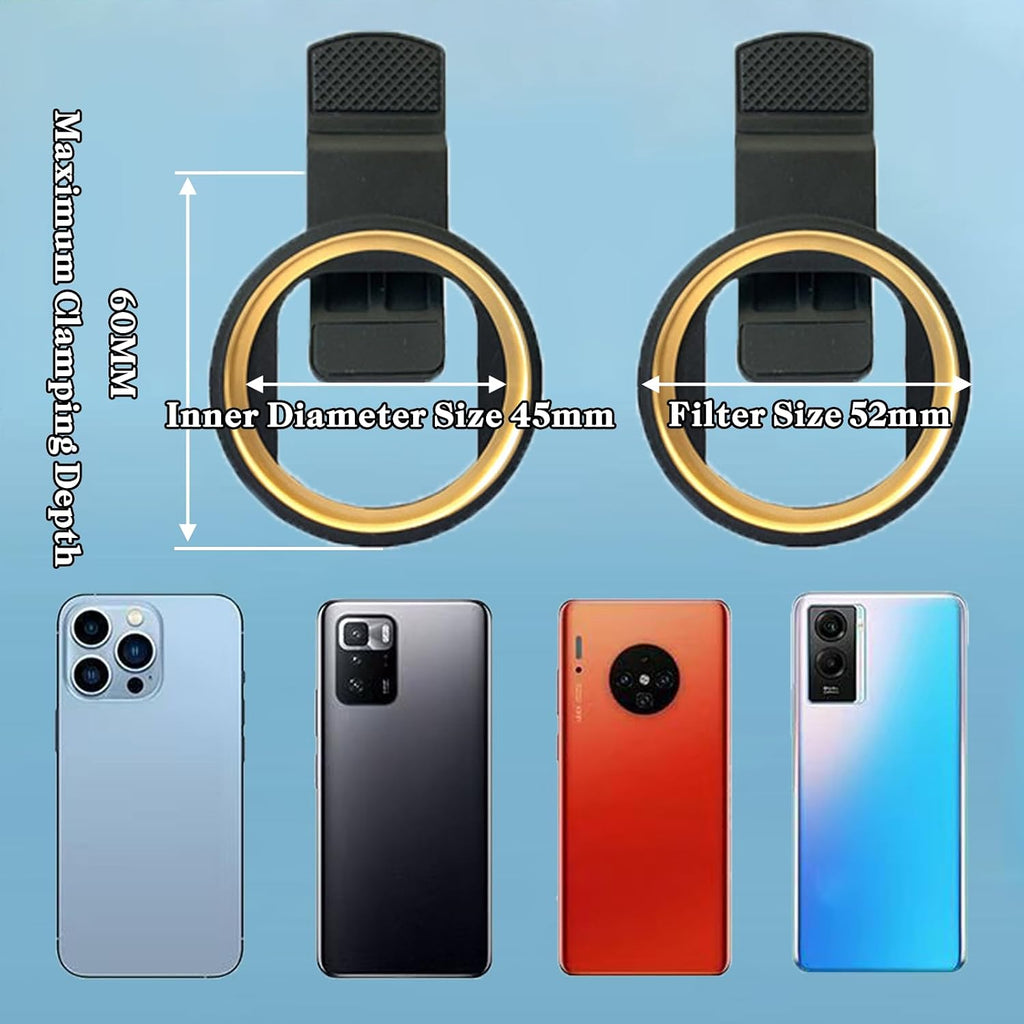 10 in 1 Phone Camera Lens Kit, 52mm Clip-on Glass CPL Polarizing Lens for iPhone with 10 x Macro Lens, 7 Color Lens