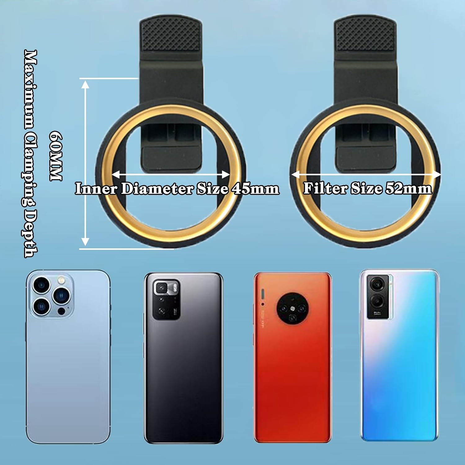 10 in 1 Phone Camera Lens Kit, 52mm Clip-on Glass CPL Polarizing Lens for iPhone with 10 x Macro Lens, 7 Color Lens