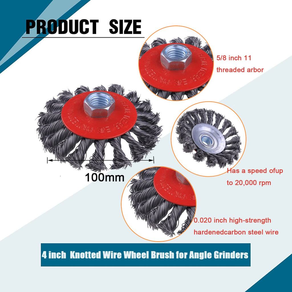 8 Pack 4 Inch Wire Wheels for Angle Grinder, with 5/8" Thread Arbor