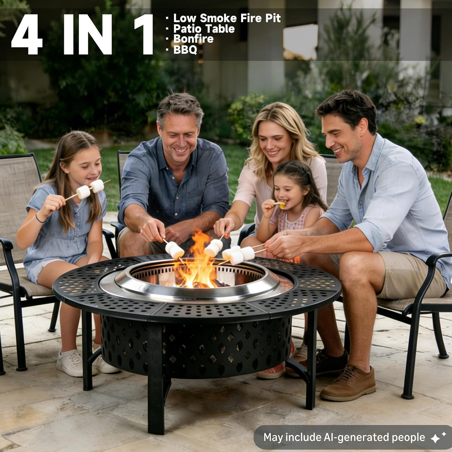 42 Inch Smokeless Fire Pit with 2 Grills, Large Firepits for Outside