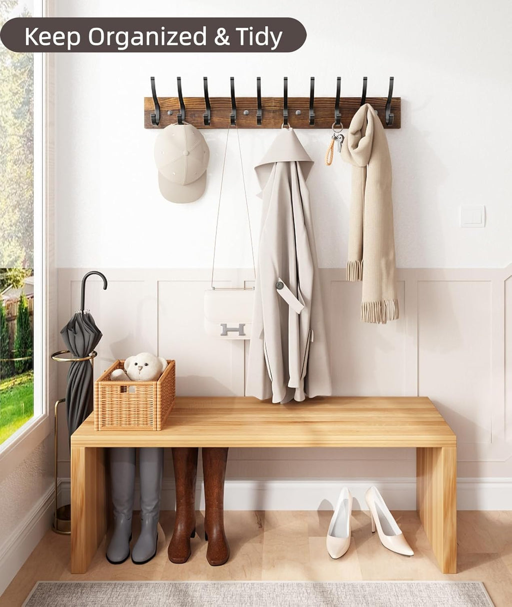 2 Pack Wooden Coat Rack Wall Mount, 16.1" Rustic Coat Hanger Hooks with 10 Double Hooks, Wall Coat Rack for Hat