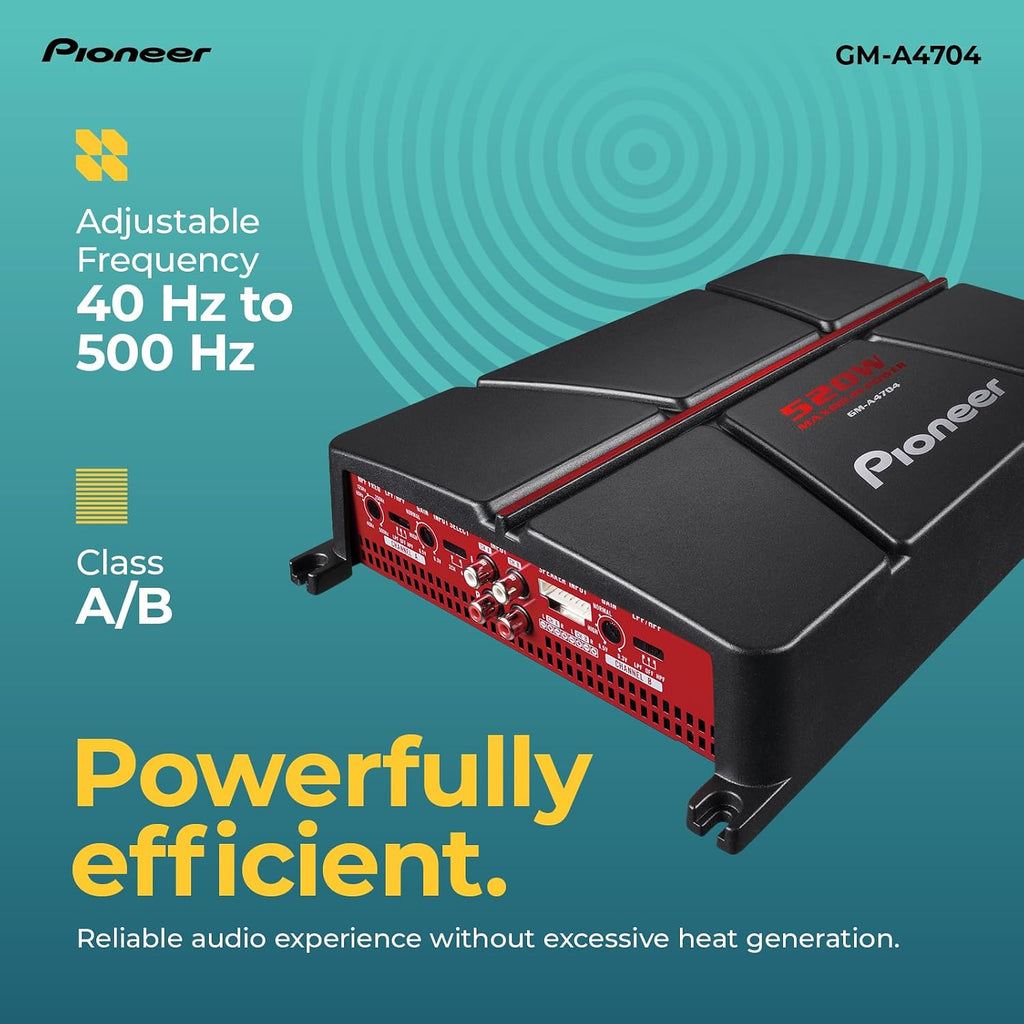 GM-A4704 520W Max Class AB Bridgeable 4-Channel Car Amplifier | Variable High-Pass Filter