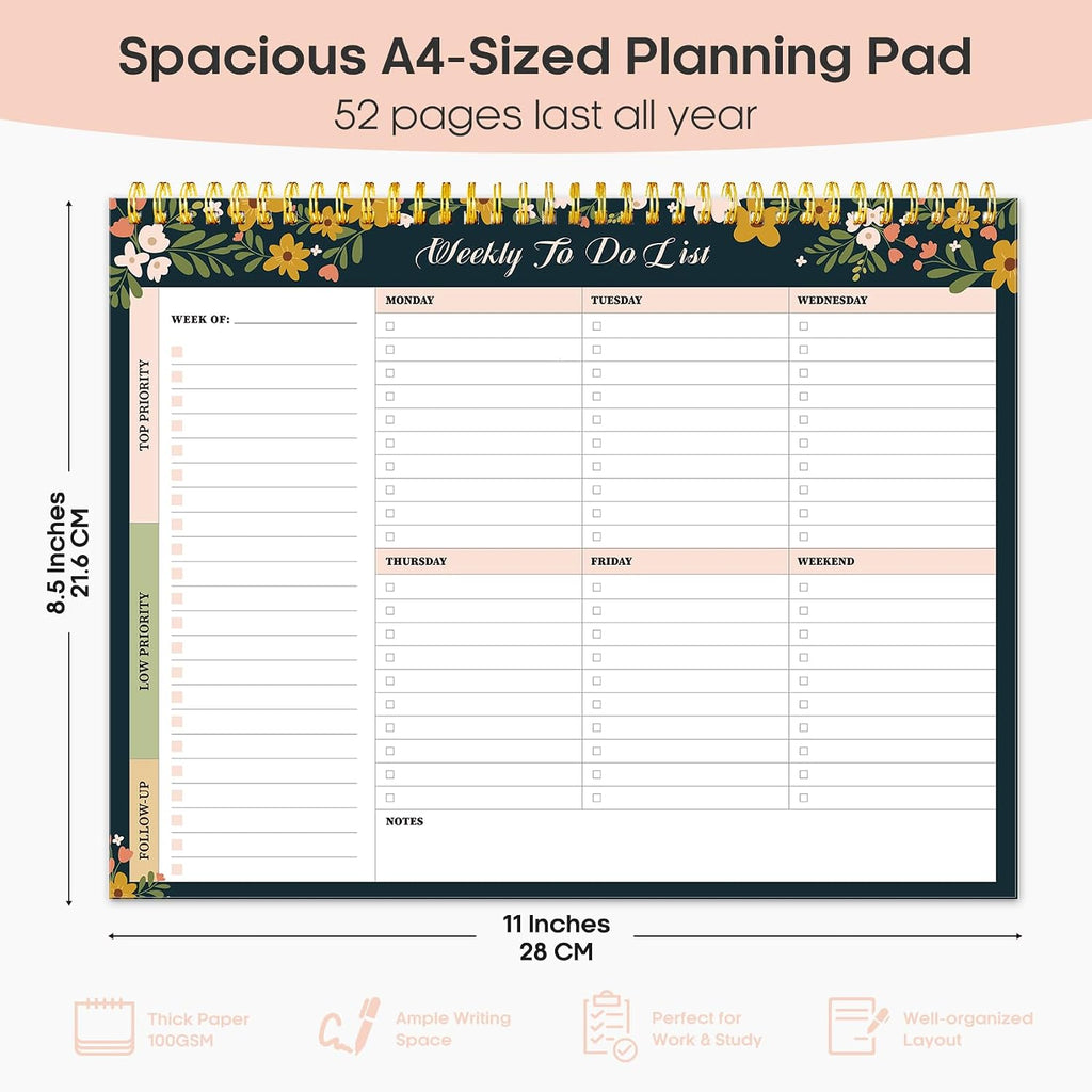 Weekly To Do List Notepad with 52 Undated Sheets（8.5"×11"）- Weekly Desk Planner for Women & Man, Work and Home - 1