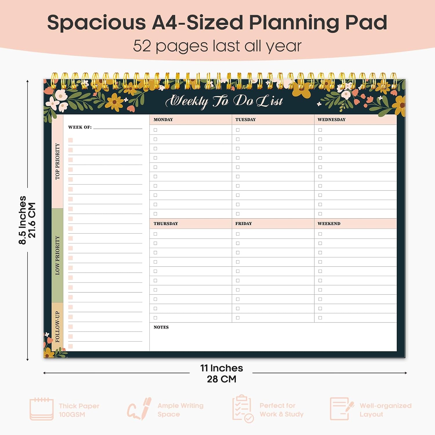 Weekly To Do List Notepad with 52 Undated Sheets（8.5"×11"）- Weekly Desk Planner for Women & Man, Work and Home - 1