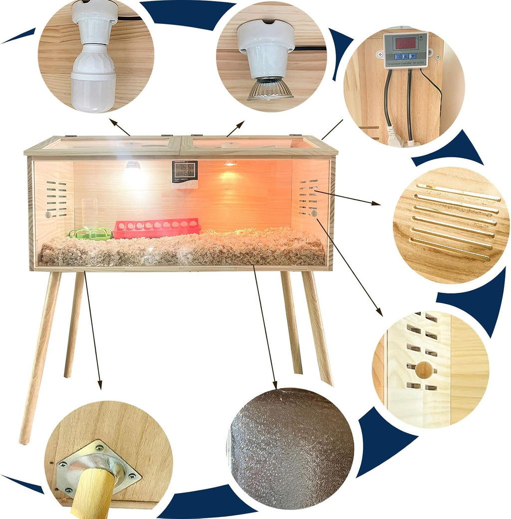 Brooder Box for Chicks, Kit with Heat,Chick Brooder Box with Sliding Door,with Thermostat,Table Legs, Temperature and