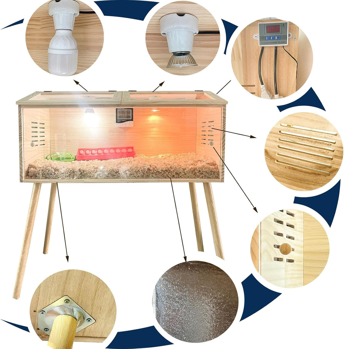 Brooder Box for Chicks, Kit with Heat,Chick Brooder Box with Sliding Door,with Thermostat,Table Legs, Temperature and