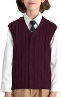 Boys Sweater Vest 100% Cotton Kids Button Cardigan School Uniform | Sleeveless V-Neck Sweater Pullover Cable Knit