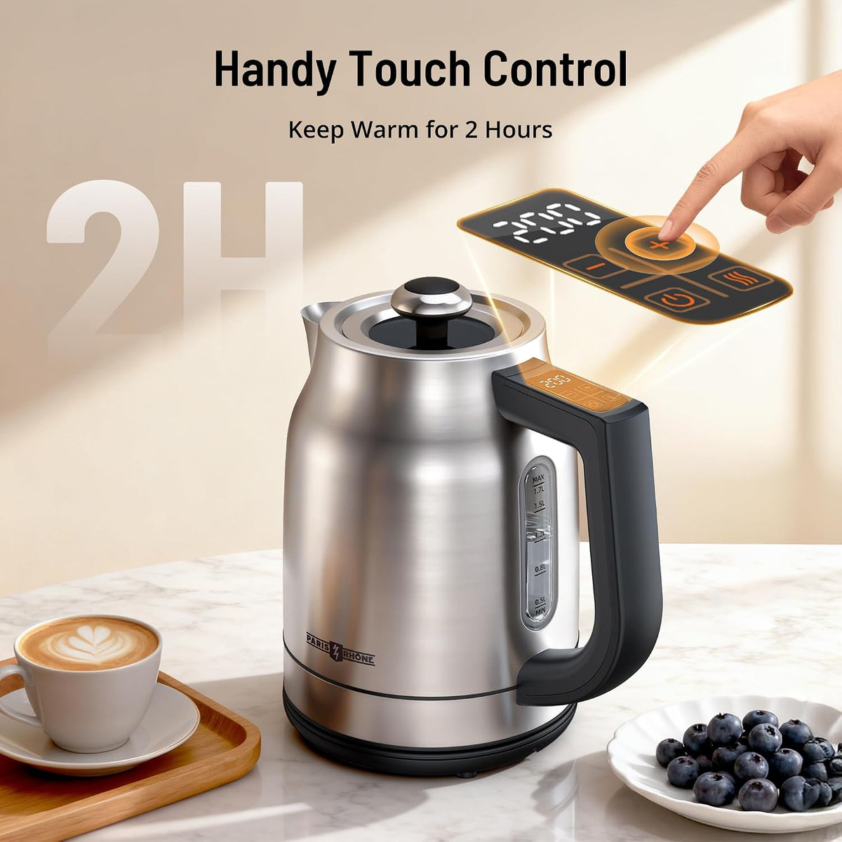 Electric Kettle with Temperature Control, 1.7L 1500W Stainless Steel Tea Kettle, 13 Preset Temperatures, LED Display