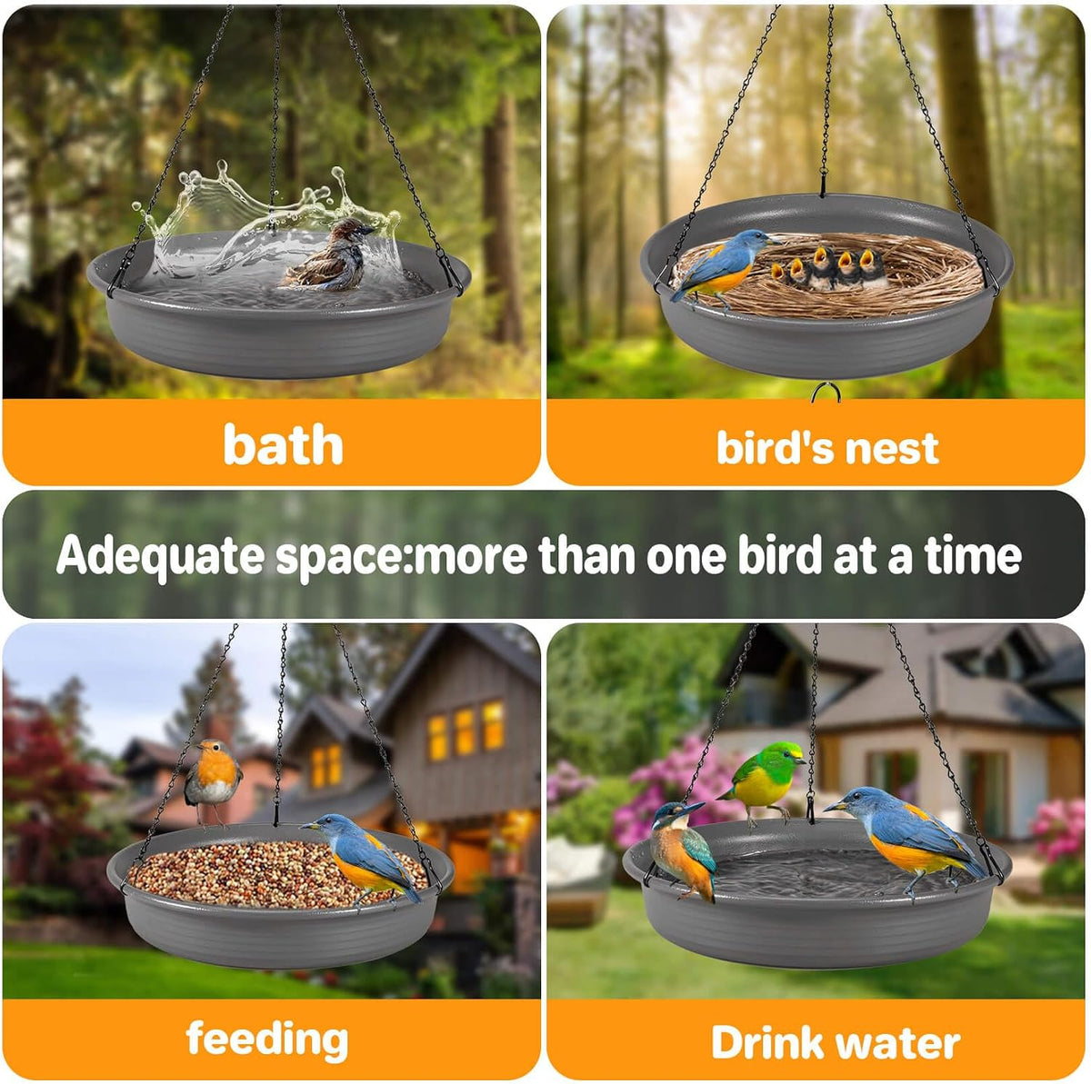 Hanging Bird Bath Bowl - Window Bird Water Feeder Tray for Outdoors
