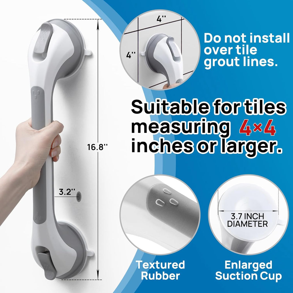 2 Pack Shower Grab Bars for Bathtubs and Showers, Easy to Install Suction Shower Handles for Bathroom Removable