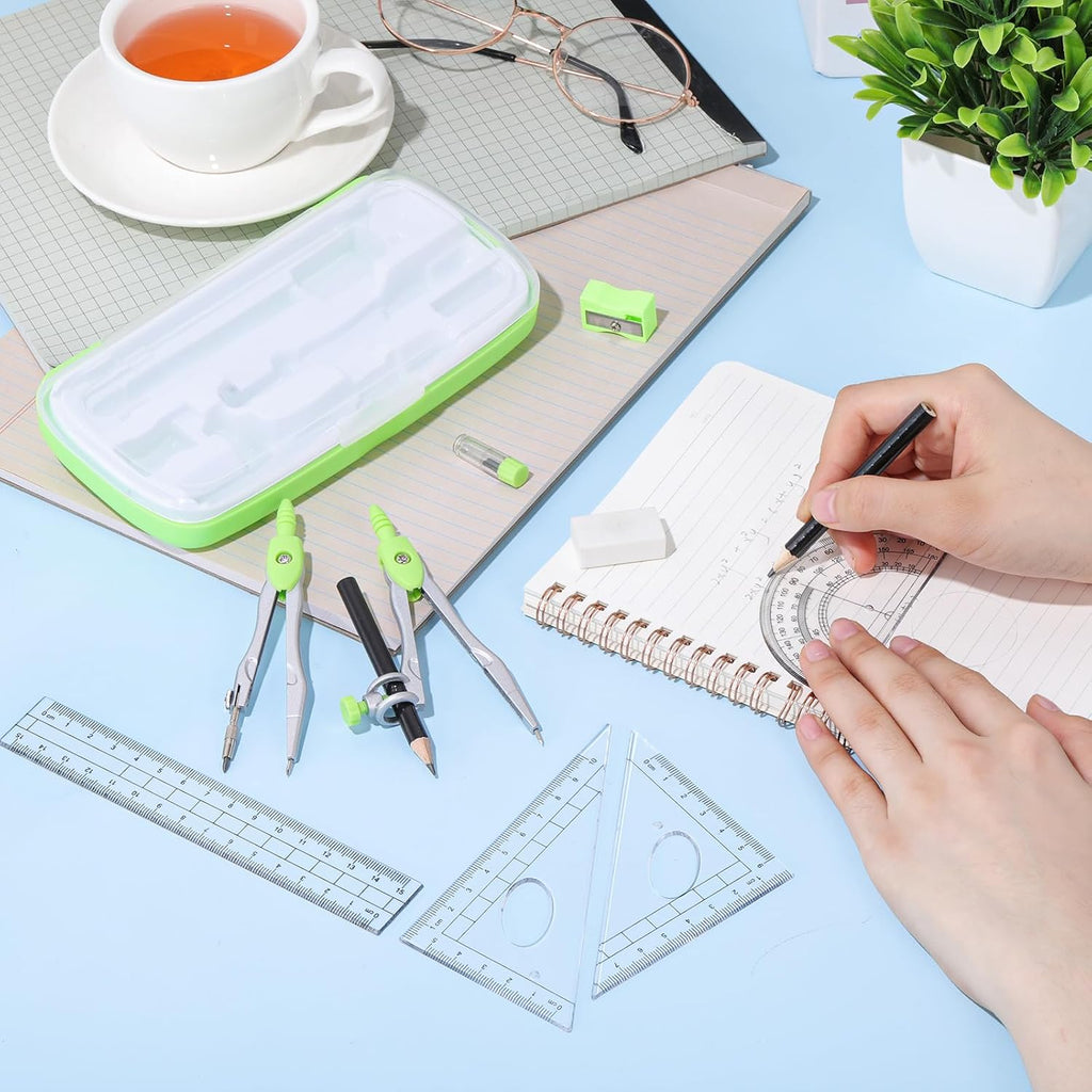 Math Geometry Set for Students 10 Pcs Compass Geometry Tools Kit Includes Protractor Compass Lead Refills Rulers