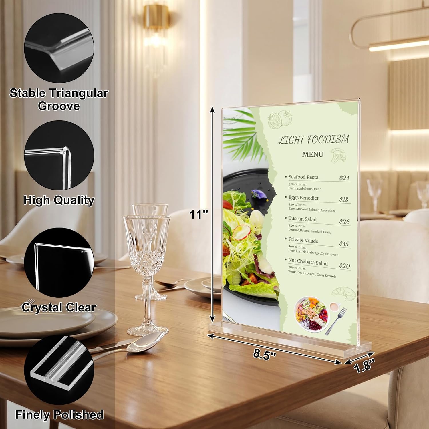 8.5x11 Acrylic Sign Holder,Clear Table Display Stand,2 Pack | Vertical T Shape Plastic Menu Holder with Double-Sided