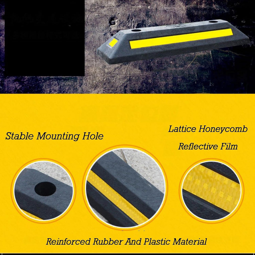 Heavy Duty Rubber Parking Curb,Garage Car Wheel Stopper with Yellow & Black Reflective Strips,Durable Speed