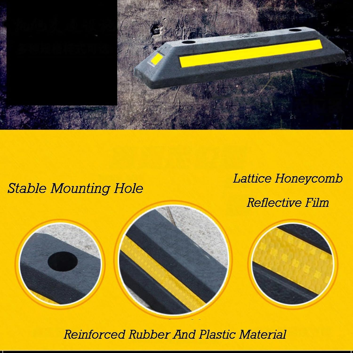 Heavy Duty Rubber Parking Curb,Garage Car Wheel Stopper with Yellow & Black Reflective Strips,Durable Speed