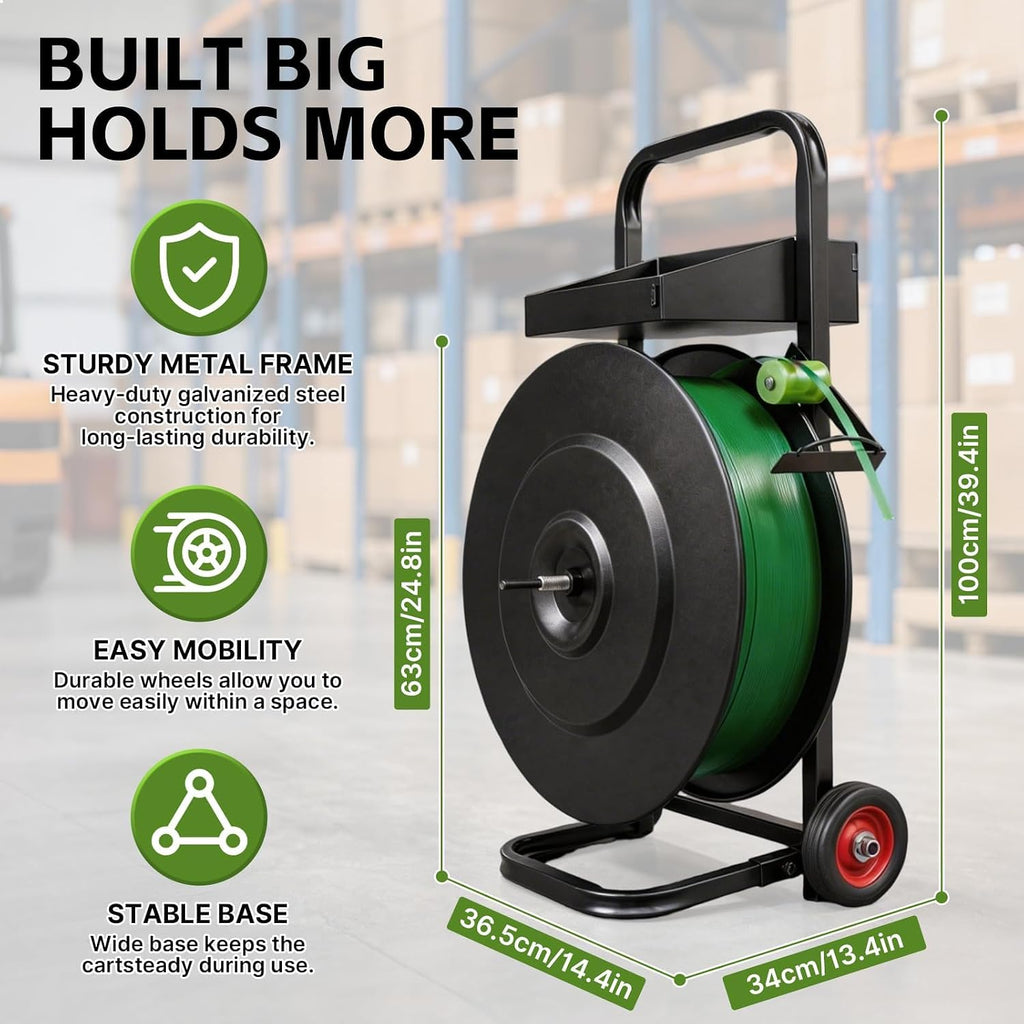Banding Strapping Cart for 8"/16" Core, Strapping Dispenser with Wheels