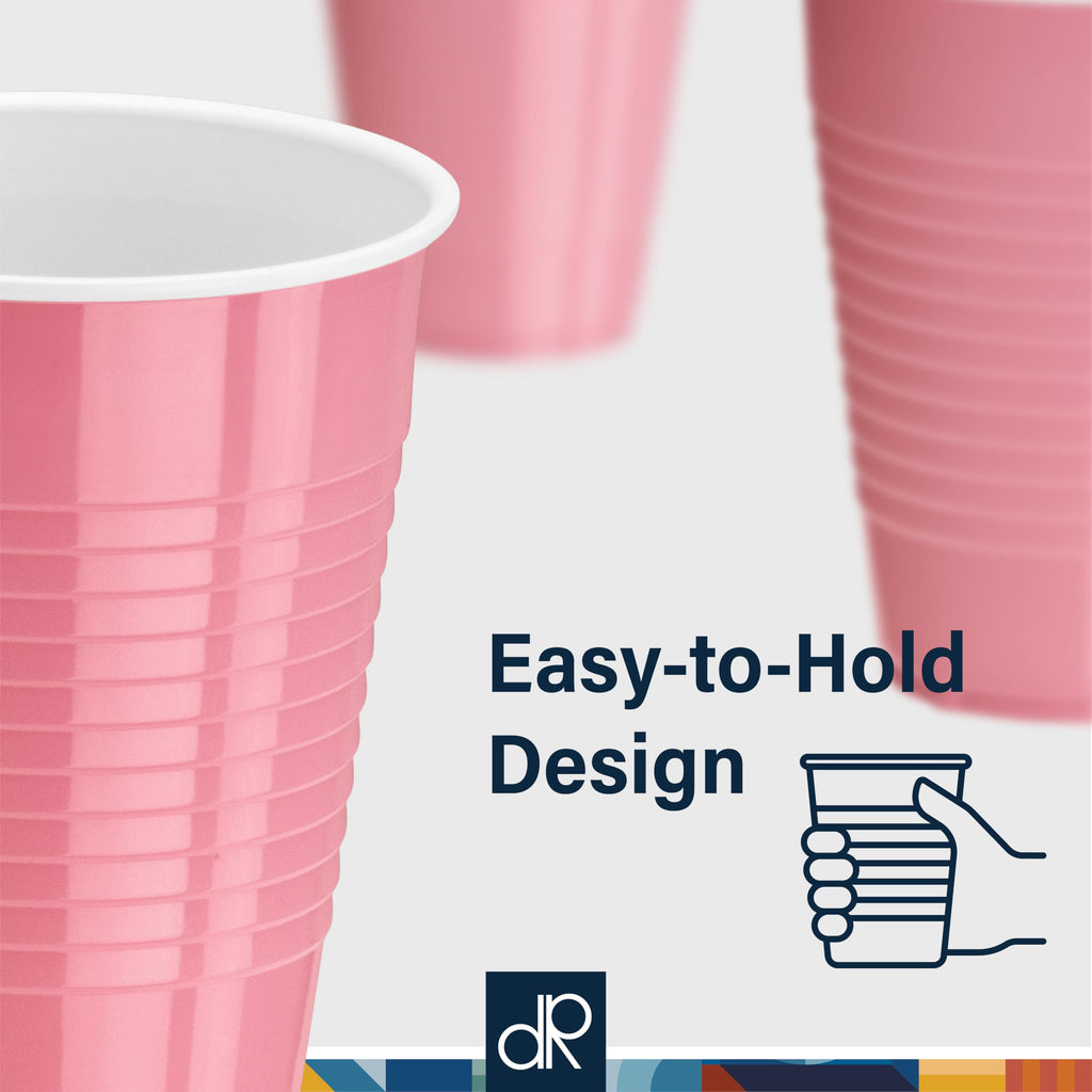 Light Pink Plastic Cups, 12 oz Disposable Cups, Reusable Party Supplies (40 Count)