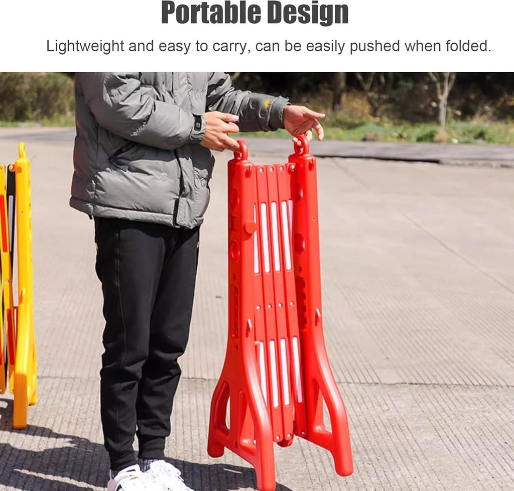 Plastic Folding Safety Barricade, 8.2 Ft Width Expandable Mobile Barrier Gate/Water Filled Traffic Fence with