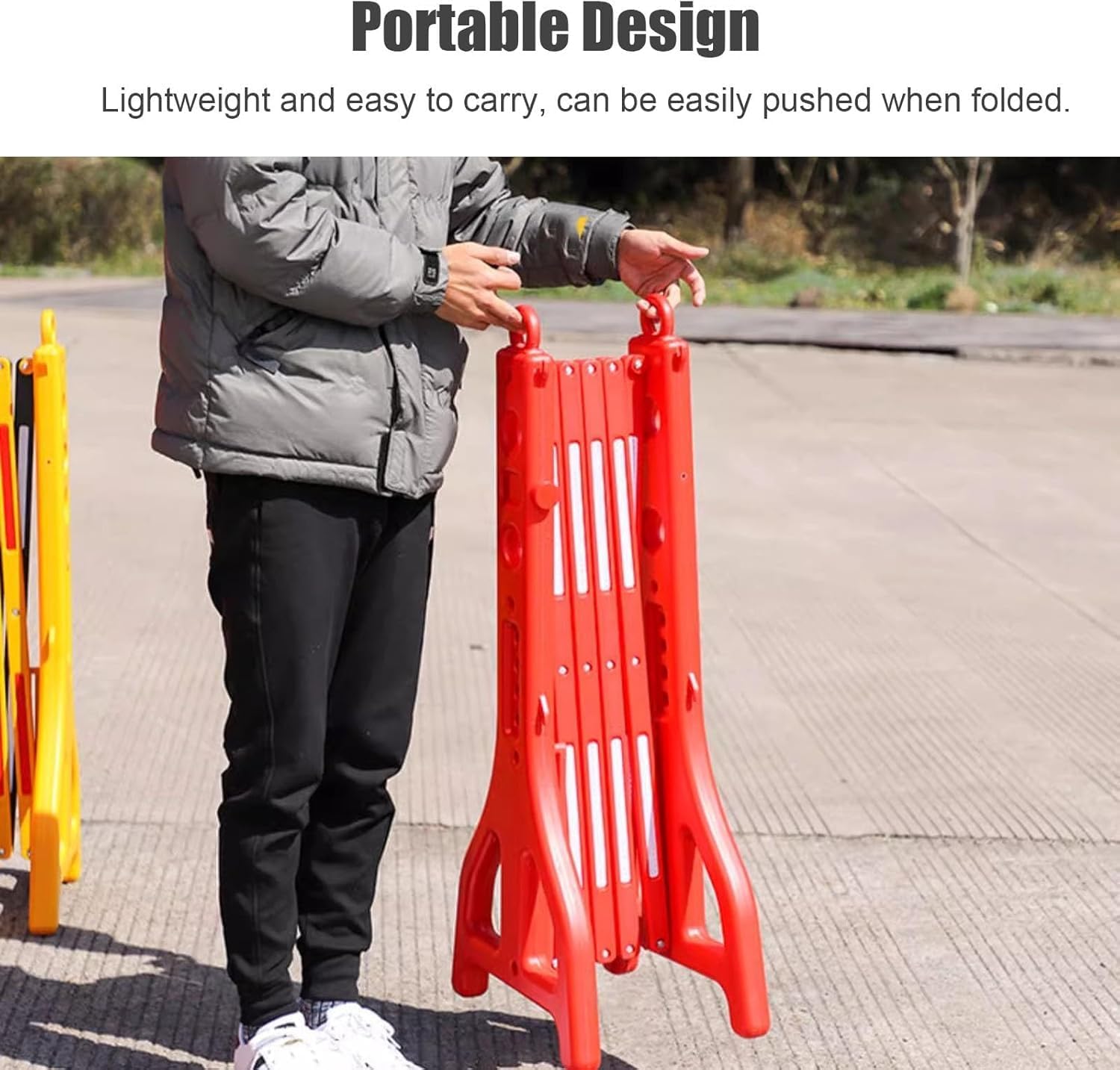 Plastic Folding Safety Barricade, 8.2 Ft Width Expandable Mobile Barrier Gate/Water Filled Traffic Fence with
