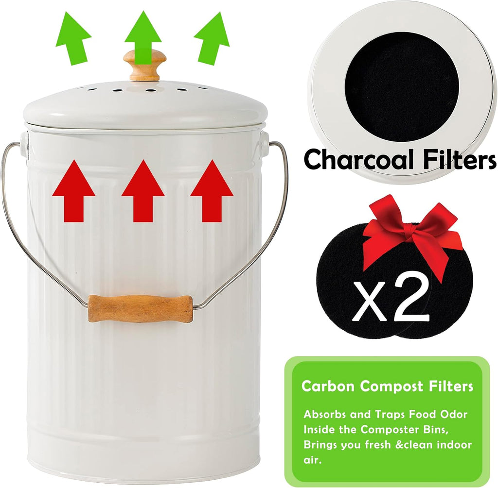 1.7 Gallon Kitchen Compost Bin, Indoor Countertop Compost Bin with Lid, 100% Rust Proof Compost Bucket with Non-Smell