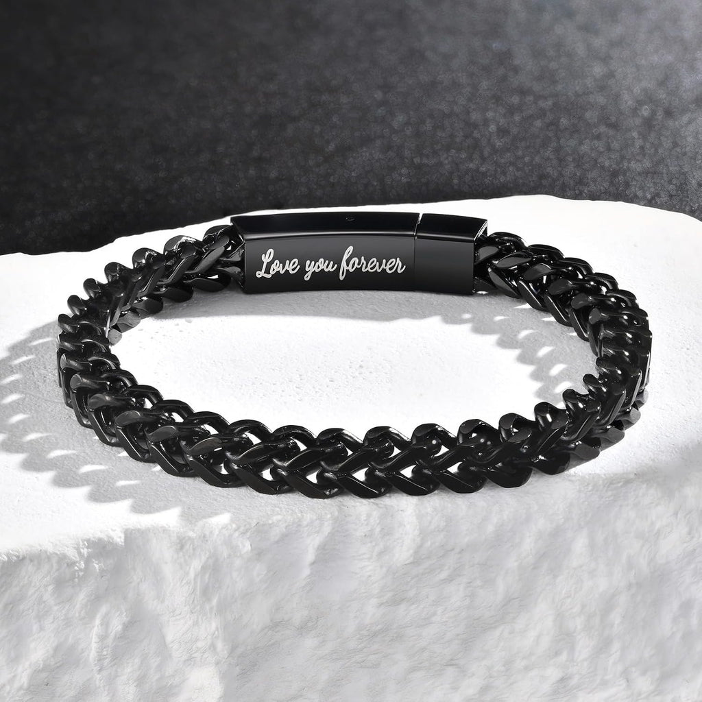 Black Chain Bracelets for Men : Stainless Steel Franco Chains Love you Forever Engraved Link Men's Bracelet to Son