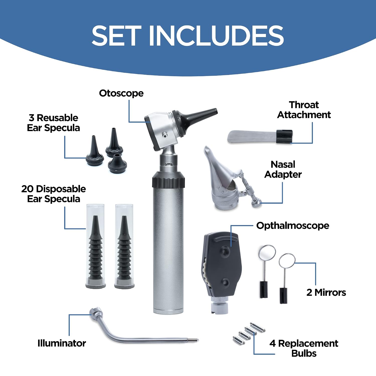 Otoscope Oph Diagnostic Set - 36 Piece Medical and Nursing Student Otoscope/Opthalmoscope Diagnostic Kit - with