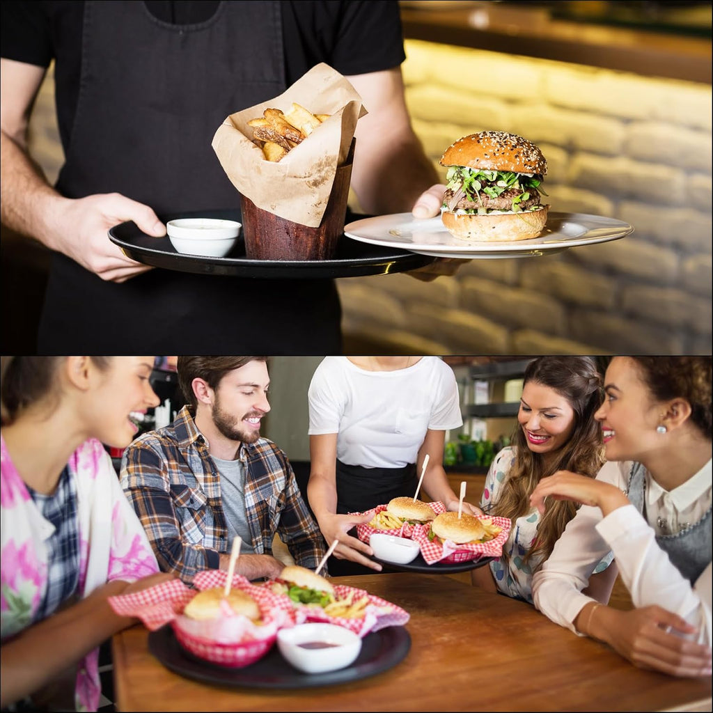 11" Restaurant Serving Trays, 2 Pcs Round Non-Slip Food Service Tray Platter Reusable Plastic Fast Food Serving Tray