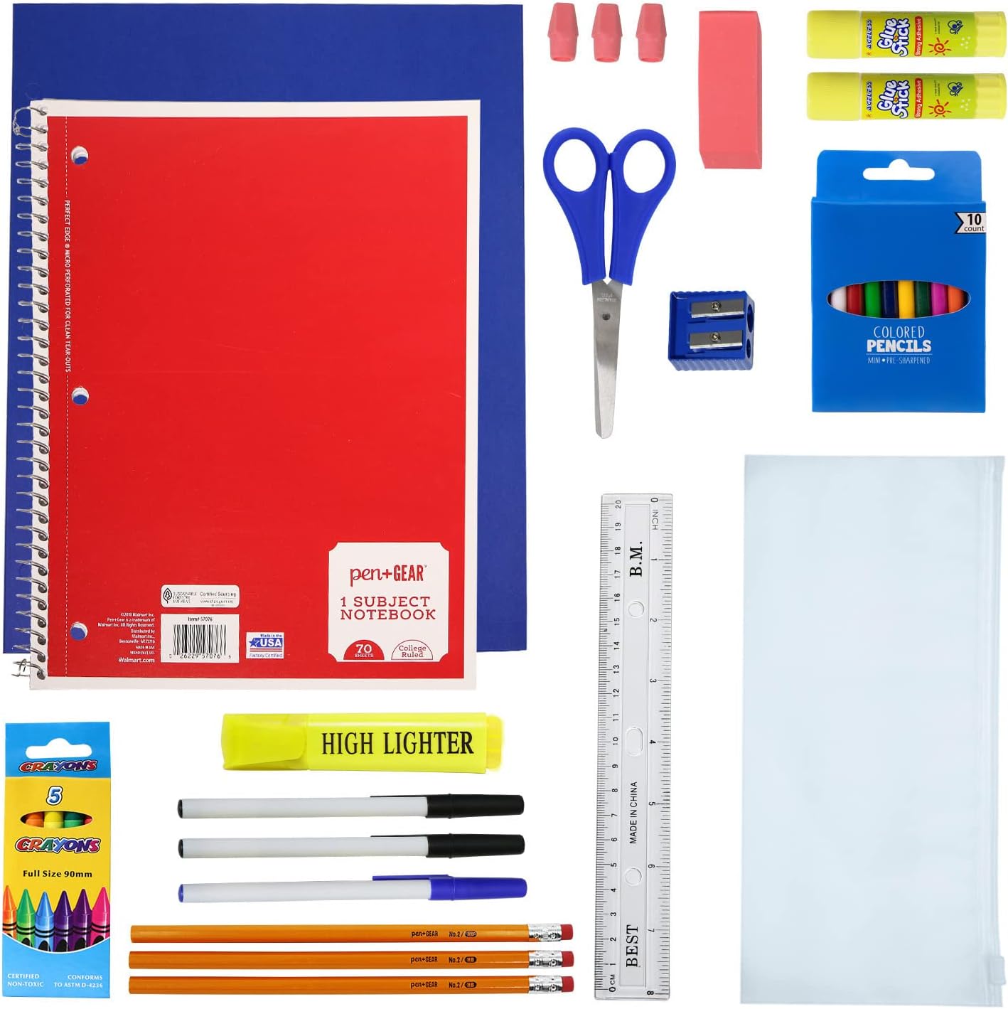 17 Inch Bulk Backpacks with 34 Piece School Supplies Kits - Pens, Pencils, Crayons - Case of 12 Wholesale Backpacks