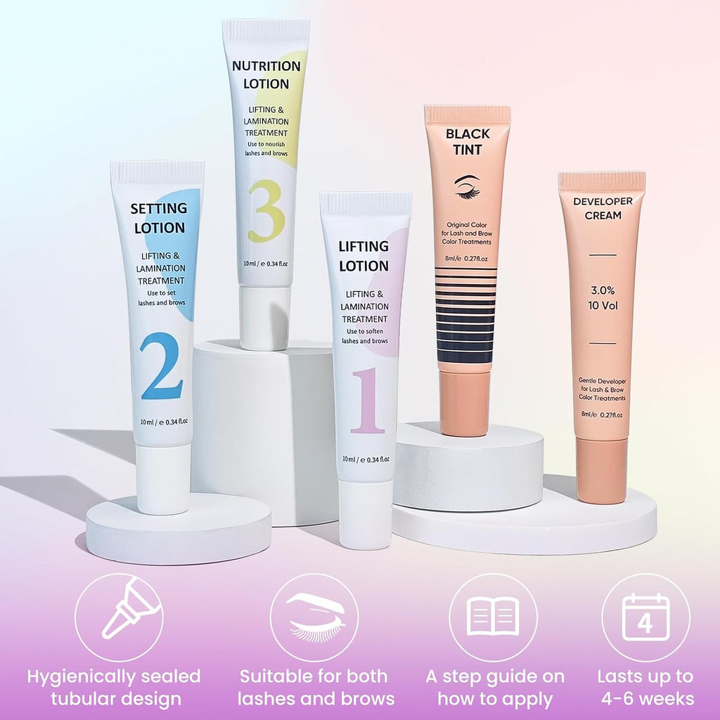 Lash Lift and Black Kit, Full Tube Design Brow Lamination Kit Salon Grade Instant Curling & Coloring With Detailed