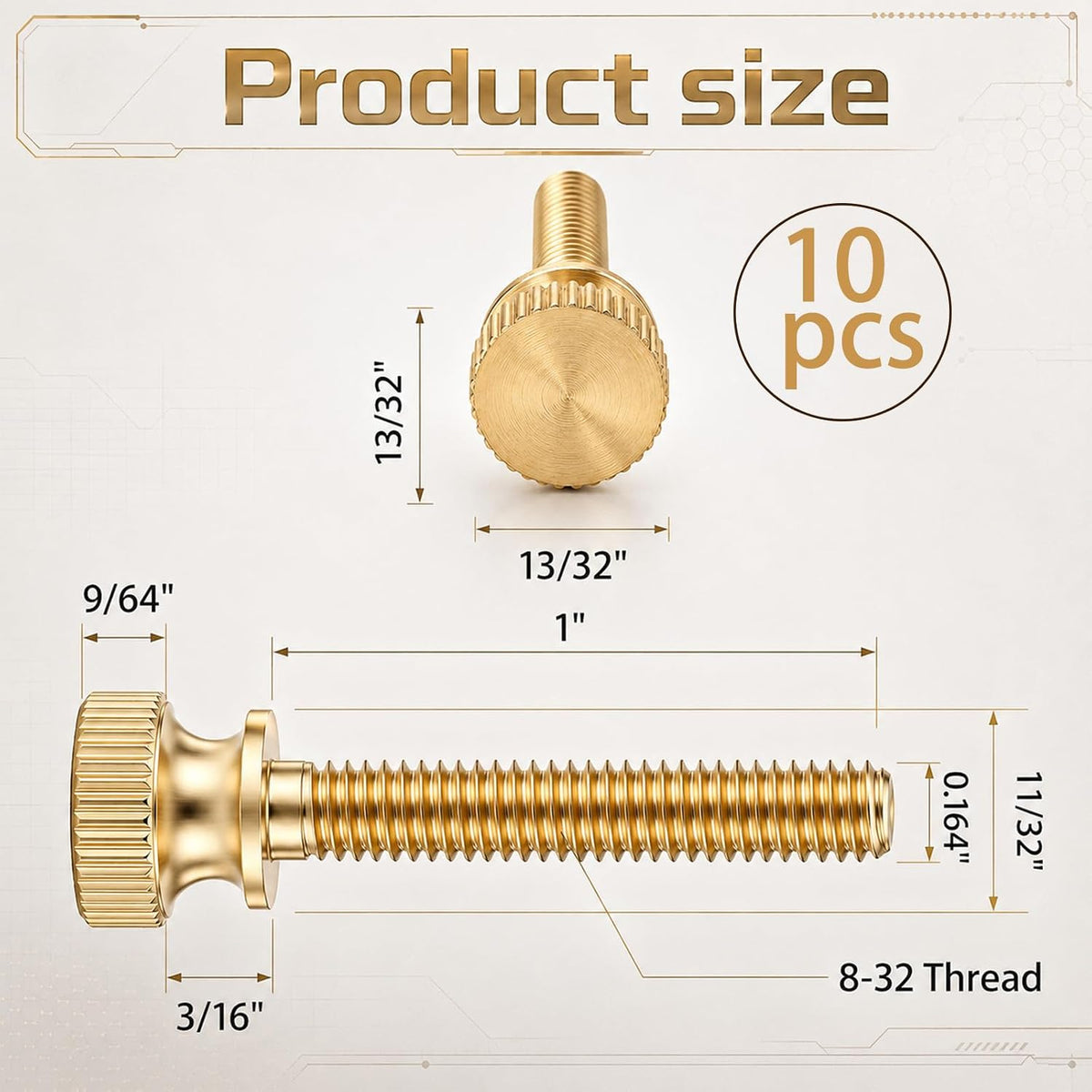 Hicarer 10 Pcs 8-32 x 1 Thumb Screws Brass Knurled, Threaded, Antique