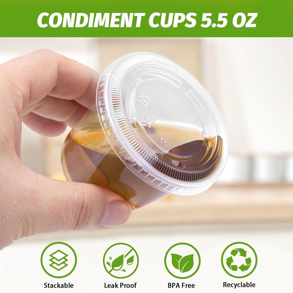 360 Sets 5.5 oz Disposable Plastic Portion Cups with Lids Clear