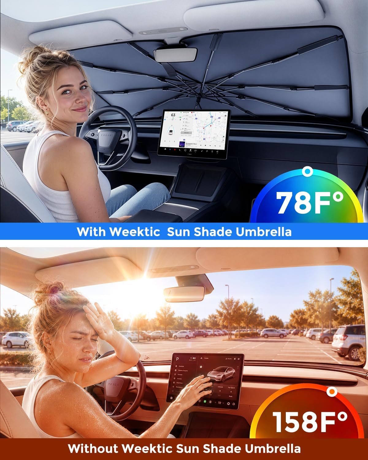 [2026 Upgrade] Weektic Windshield Sun Shade Umbrella, [Double Thickened Ice Crystal Coating] Sun & Heat Protection
