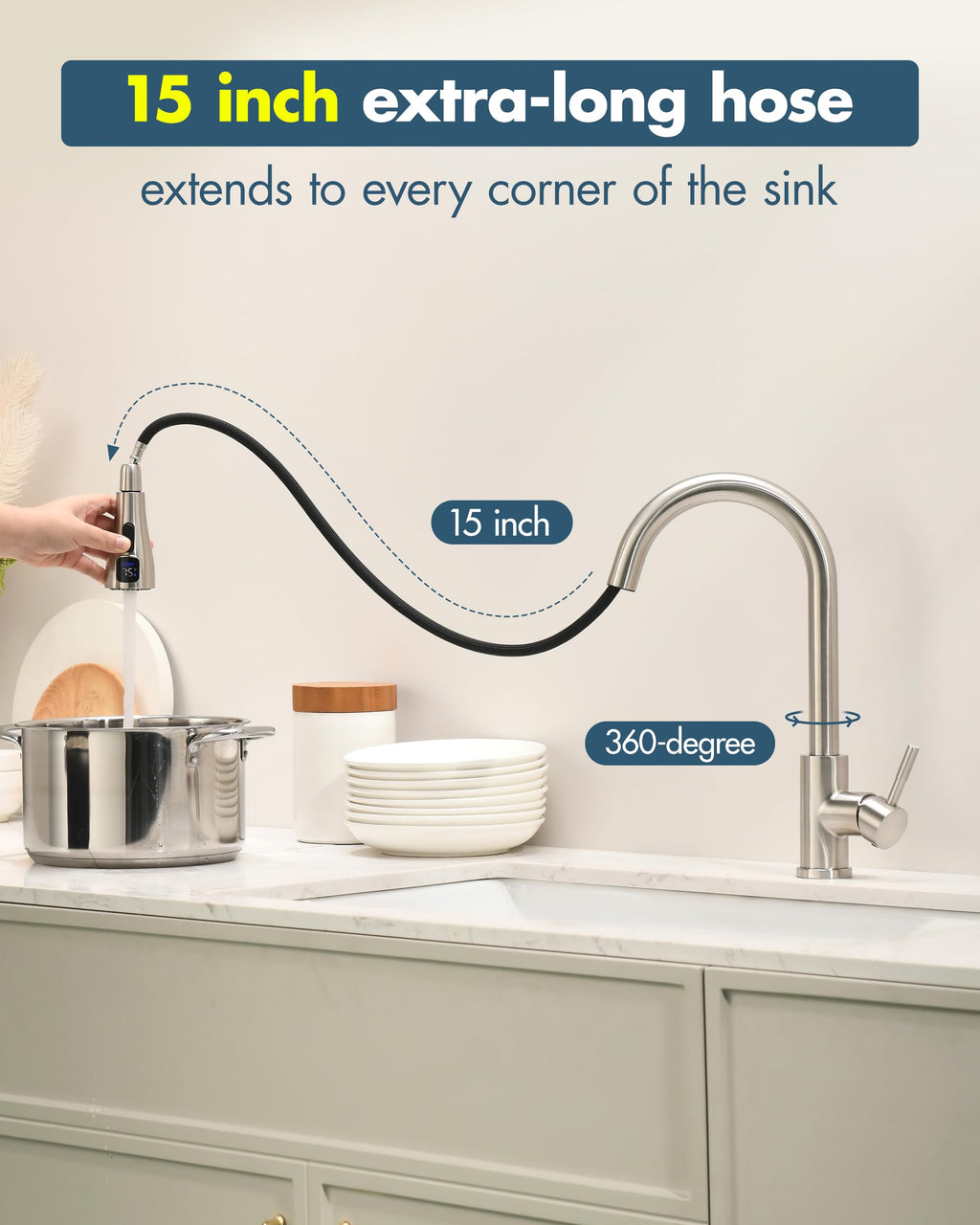 LED Brushed Nickel Kitchen Faucet with Pull Down Sprayer