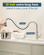 LED Brushed Nickel Kitchen Faucet with Pull Down Sprayer