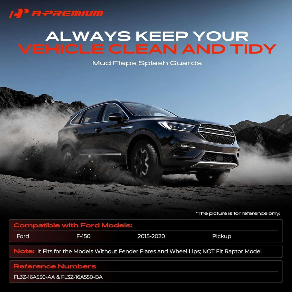 Mud Flaps Compatible with Ford F-150 2015-2020 Pickup | No Drilling Required Splash Guards with Installation Hardware