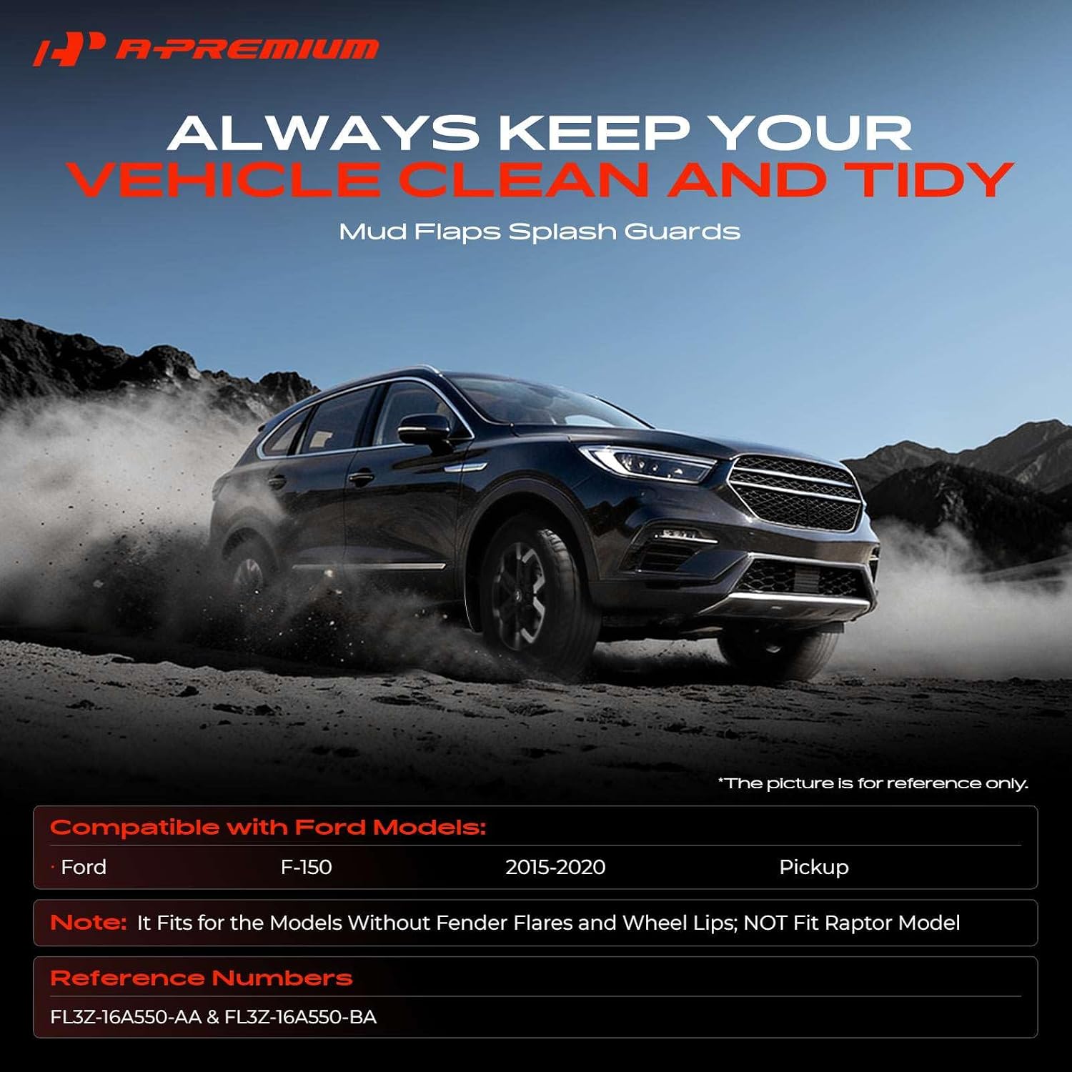 Mud Flaps Compatible with Ford F-150 2015-2020 Pickup | No Drilling Required Splash Guards with Installation Hardware