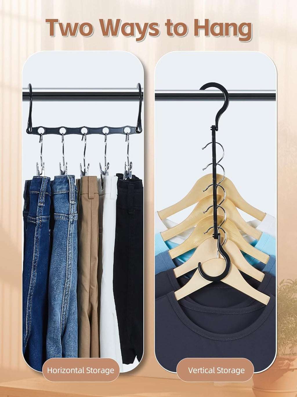 Black Magic Space Saving Hangers 10 Pack, Premium Smart Hanger Hooks, Sturdy Cascading Hangers with 5 Holes for Heavy