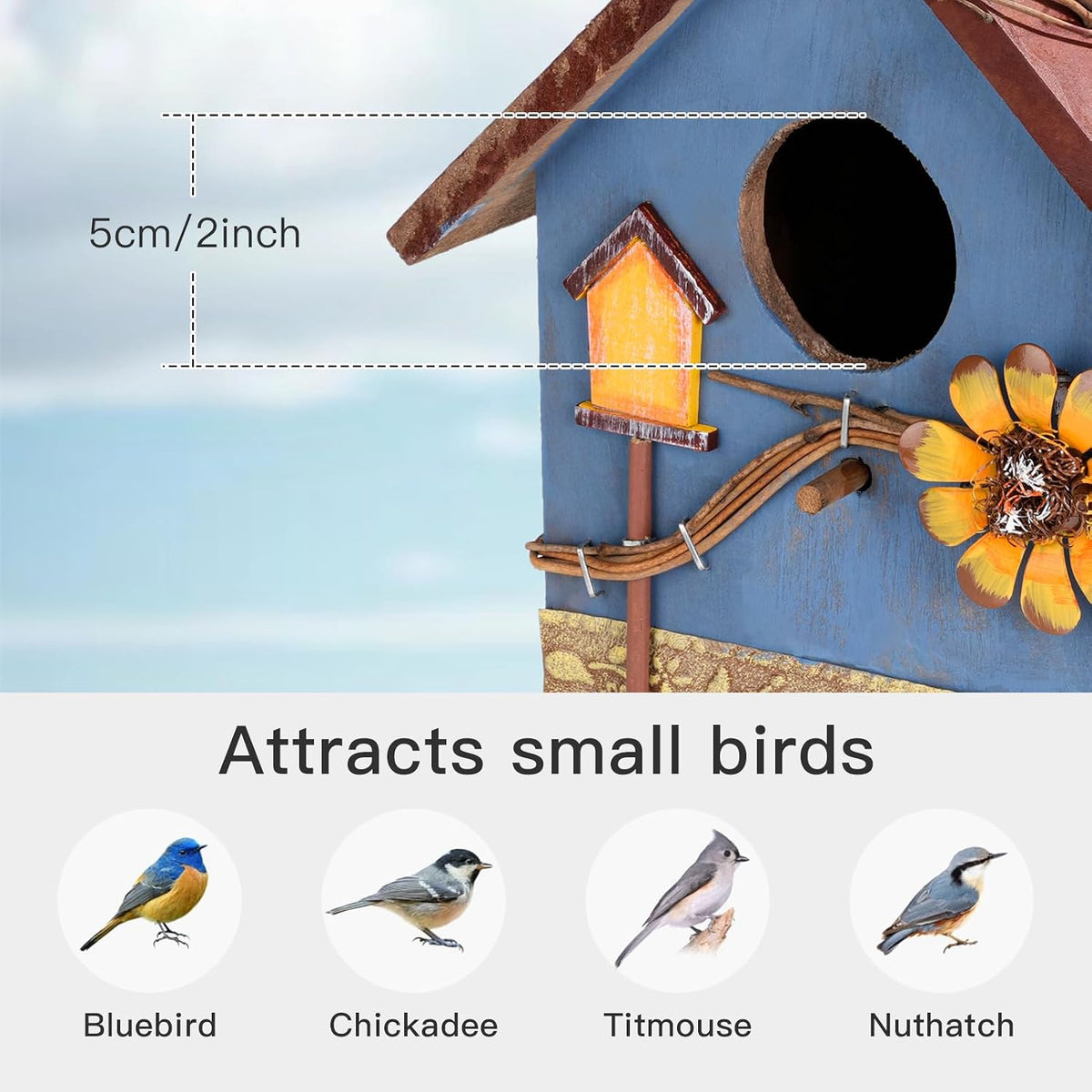 Bird Houses for Outside Clearance, Hanging Birdhouses for Outdoors, Garden Wooden Blue Bird Houses for Outdoors, Bird