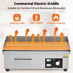 21 Inch Commercial Electric Griddle - 1600W Stainless Steel Flat Top Teppanyaki Grill - Non-Stick, Adjustable Temp