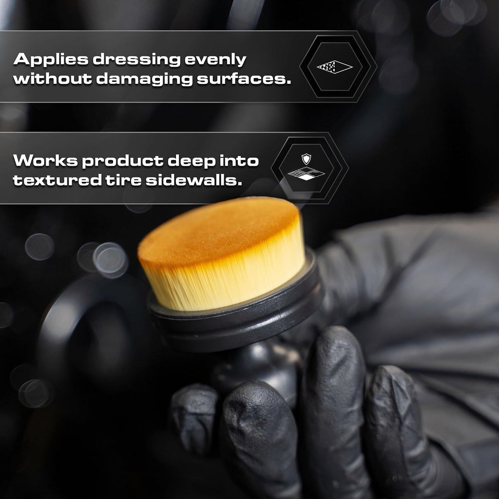 Tire Shine Applicator Brush - Soft Bristle, Mess-Free, with Stand | Soft-bristle applicator spreads tire dressing