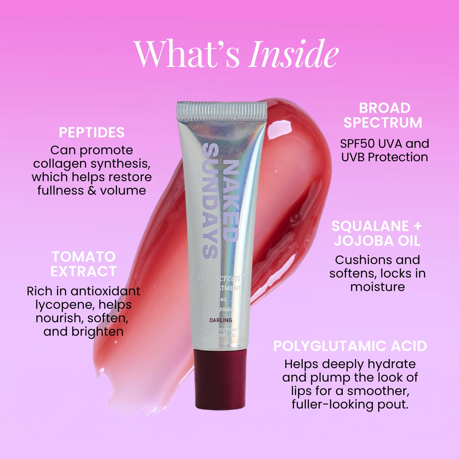SPF 50 Tinted Lip Treatment with Sun Protection — Hydrating Lip Balm with Peptides, Polyglutamic Acid & High-Gloss