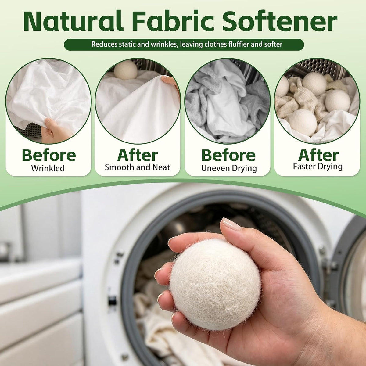 Wool Dryer Balls Laundry Balls for Dryer, Reusable Fabric Softener