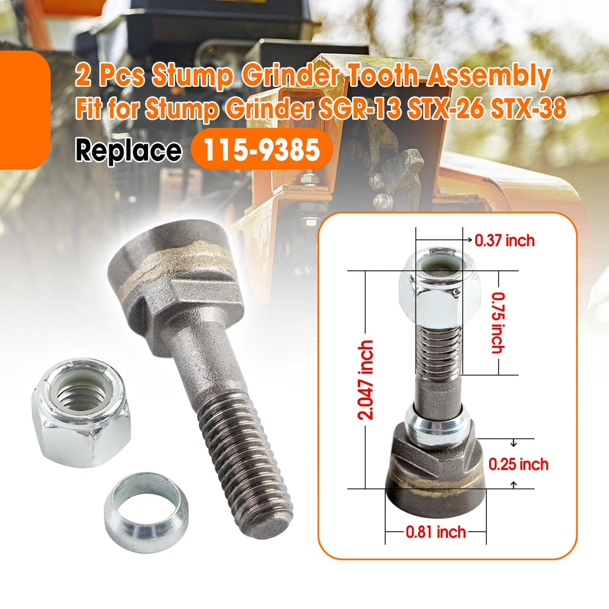 2 Pcs Stump Grinder Tooth Assembly Replace 115-9385