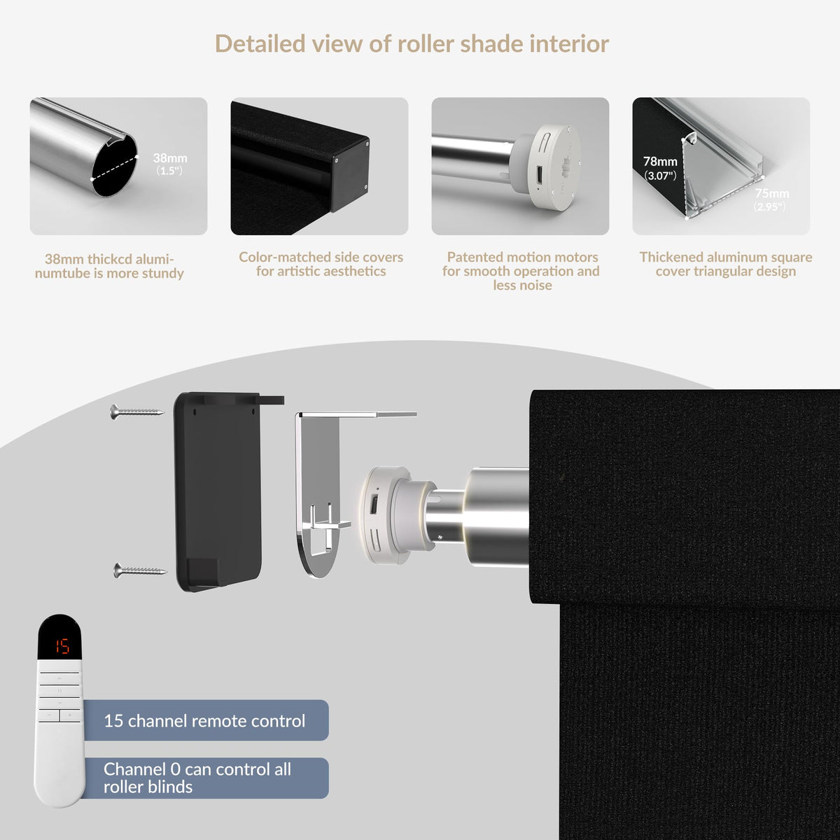 Motorized Roller Blinds with Remote Control, Blackout Linen Fabric-Matched Automatic Roller Shades for Windows